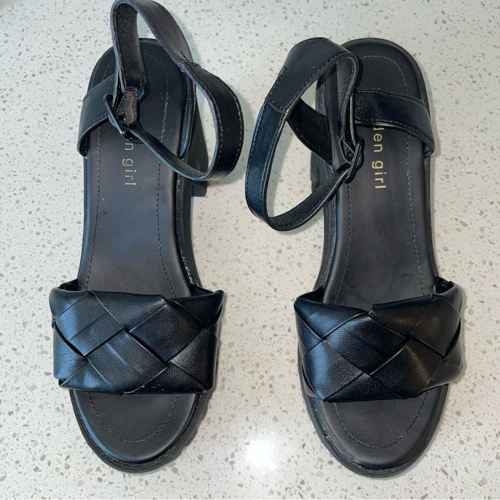 Madden Girl 3.5”‎ Black Sandals with Braided Straps and Ankle Buckle